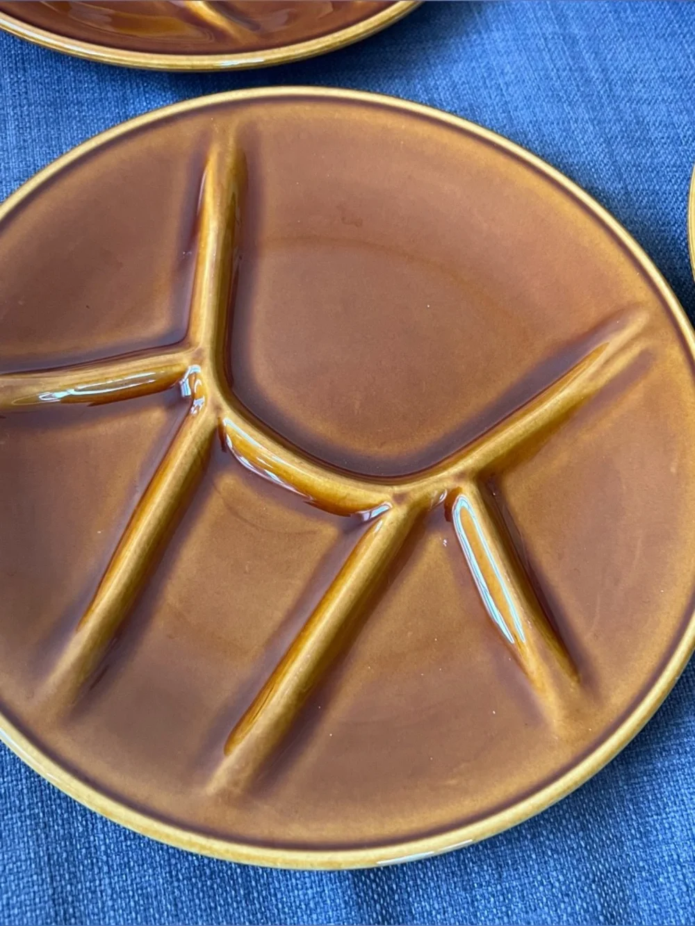 Amber-Tone Boch La Louviere Glazed Ceramic Divided Serving Dish Belgium set of 6